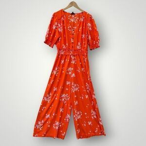 a.n.a Orange Floral Jumpsuit
